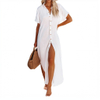 Womens Casual Short Sleeve Side Split Button Down Long Kimonos Cardigans Swimsuit Cover Ups Summer Beach Dress
