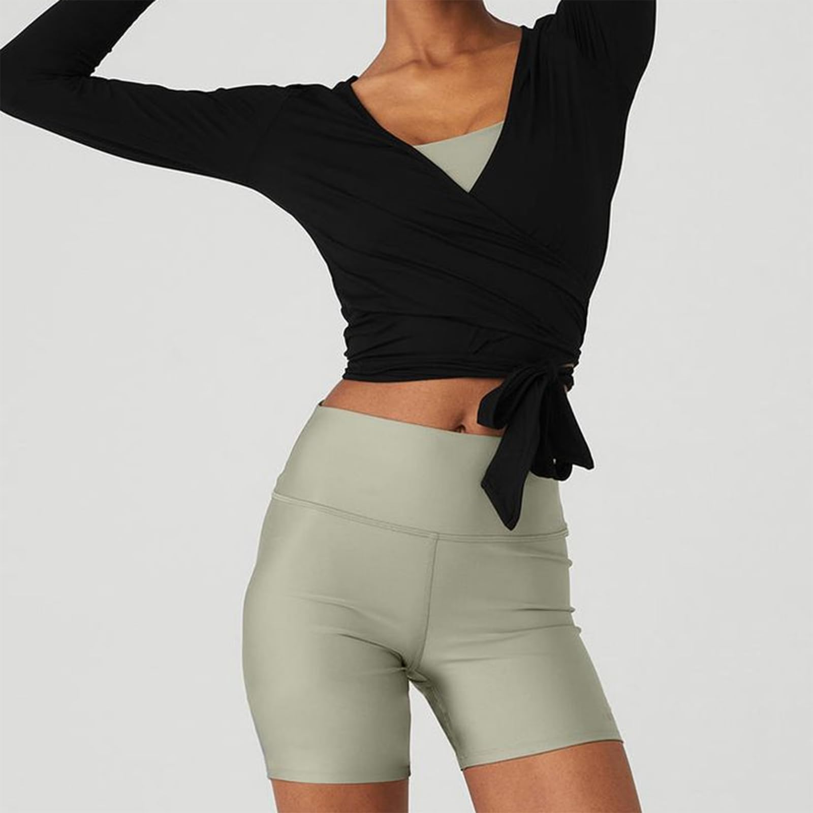 Womens Ballet Wrap Top Long Sleeve Tie Front Workout Cover Up Pilates Yoga Tops Y2k Fairy Coquette Shirt Going Out