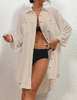 Womens Modern Swimsuit Cover Up Blouse Button Down Shirt Dresses Tops