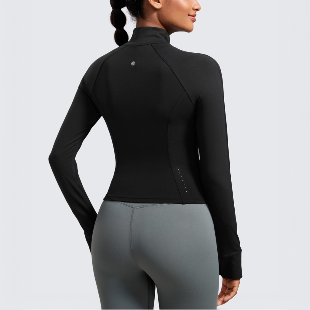 Womens Cropped Slim Fit Workout Jacket Weightless Track Athletic Full Zip Up Tops with Thumb Holes