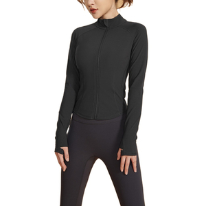 Slim Fit Design High Stretch Stand-up Collar Yoga Tops Full Zipper Sweat-wicking Sports Jacket for Women