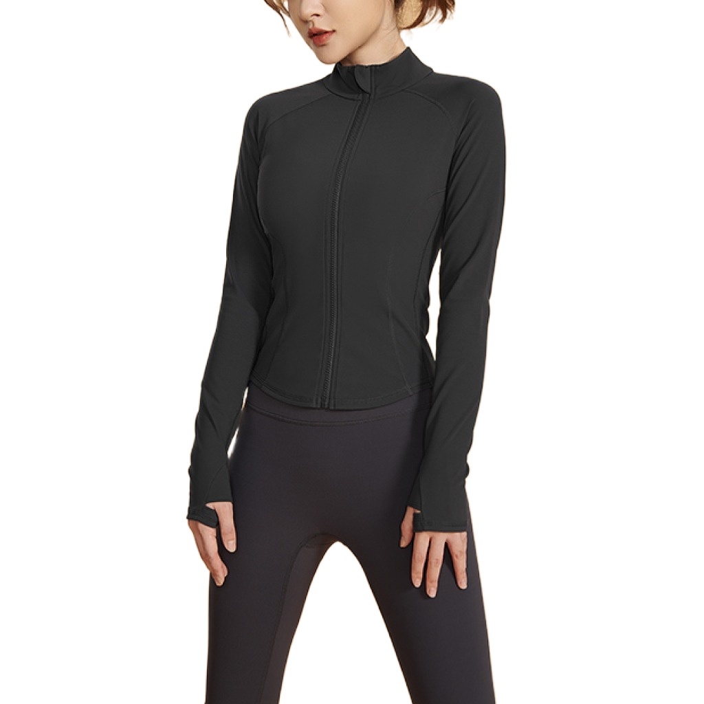 Slim Fit Design High Stretch Stand-up Collar Yoga Tops Full Zipper Sweat-wicking Sports Jacket for Women