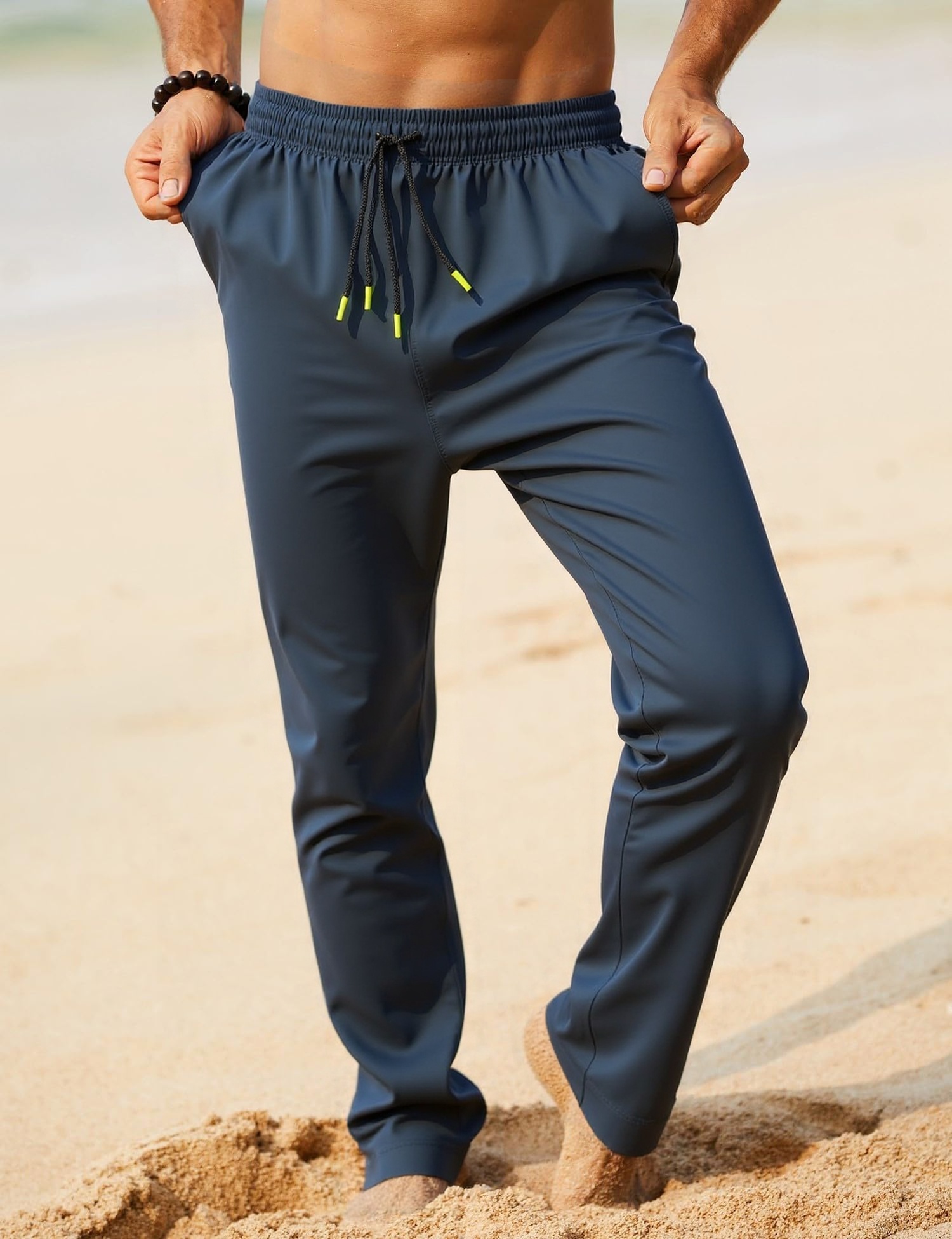 Mens Casual Pants Drawstring Elastic Waist Lightweight Pants Loose Fit Summer Beach Yoga Trousers