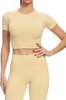 2 Piece Short Sleeve Outfits for Women Seamless Crop Tops Set for Women Workout Set