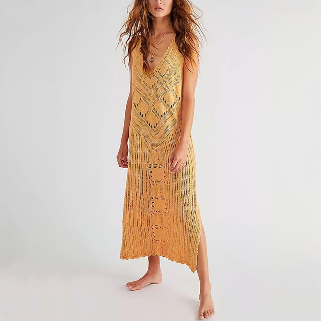 Women's 2025 Summer Spring Casual Sundress Beach Vacation Hollow Out slit Sleeveless Tank V neck Coverup Long Dresses