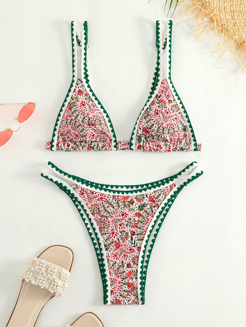 Women's Triangle Bikini Floral String Bikini Set Two Piece Swimsuit Bathing Suits