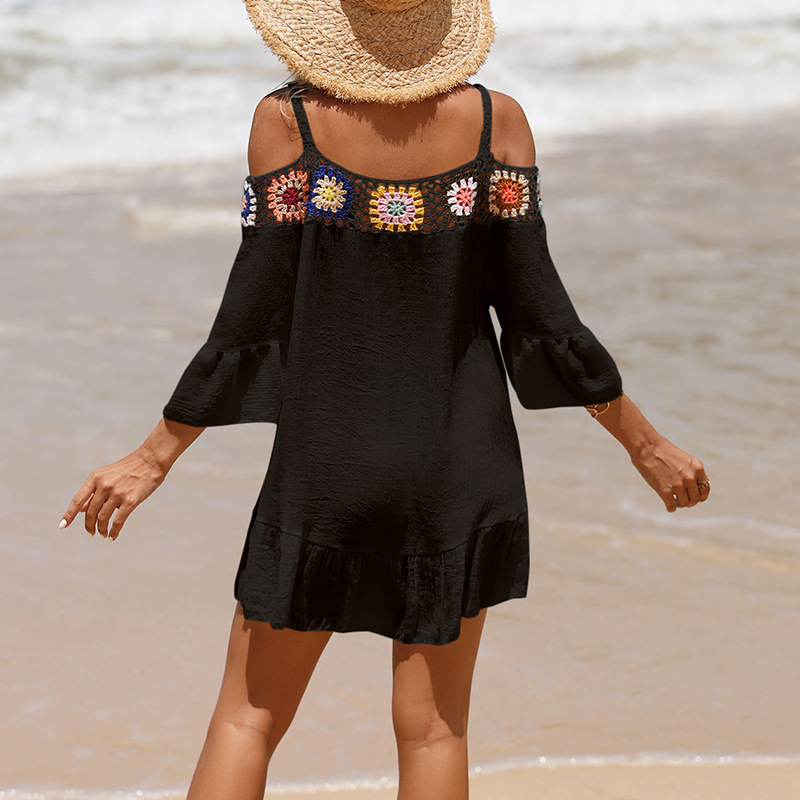 Summer Dress for Lady Swim Cover Up Women's Beachwear Off Shoulder Bathing Suit Coverups Half Sleeve Loose Swimsuit