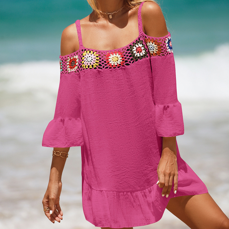 Summer Dress for Lady Swim Cover Up Women's Beachwear Off Shoulder Bathing Suit Coverups Half Sleeve Loose Swimsuit