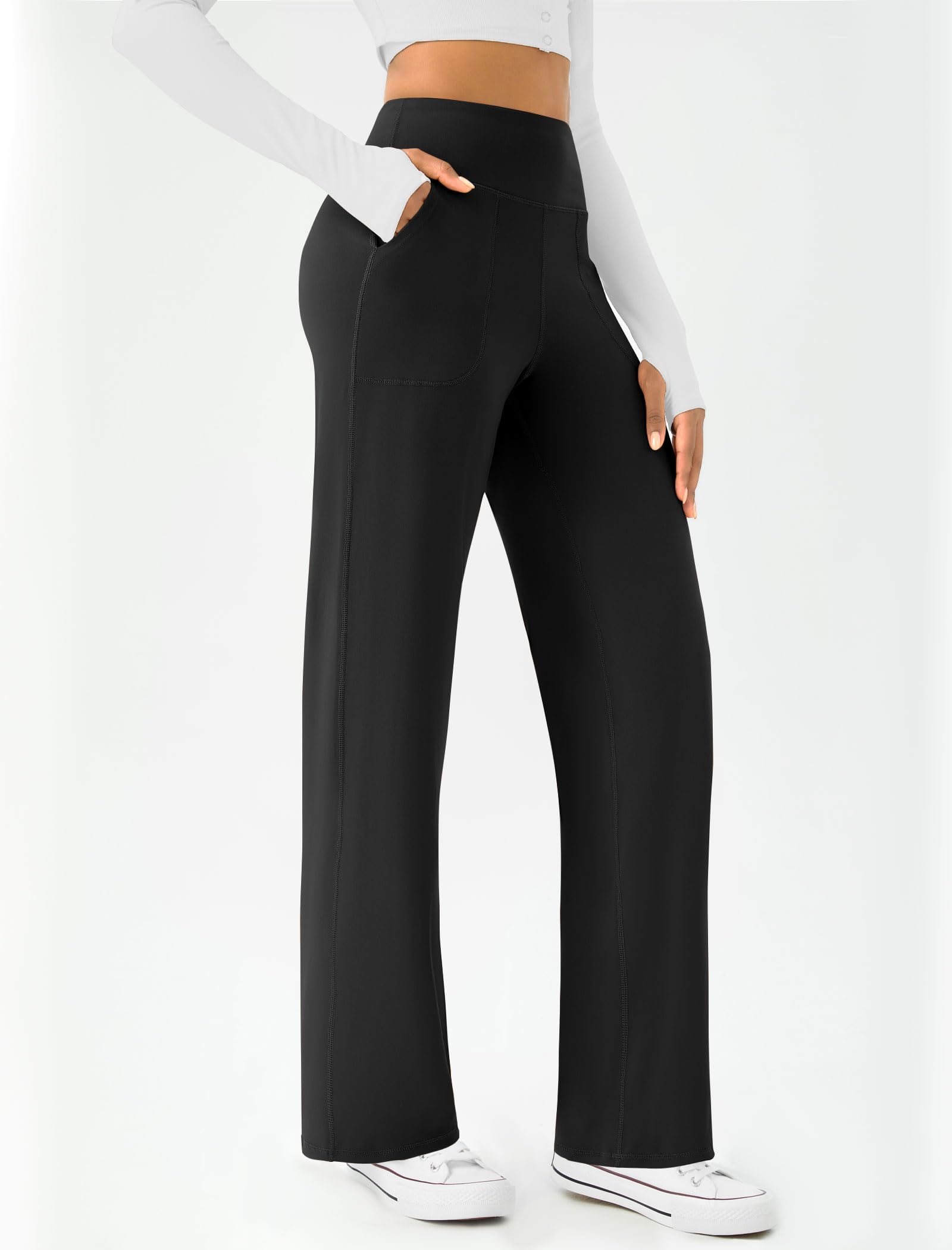 Womens Wide Leg Yoga Pants Casual Work Dress Pants Lounge Sweatpants High Waist Comfy Loose Trousers with Pockets