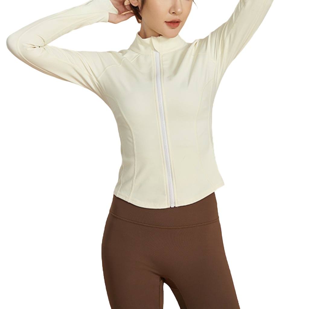 Slim Fit Design High Stretch Stand-up Collar Yoga Tops Full Zipper Sweat-wicking Sports Jacket for Women