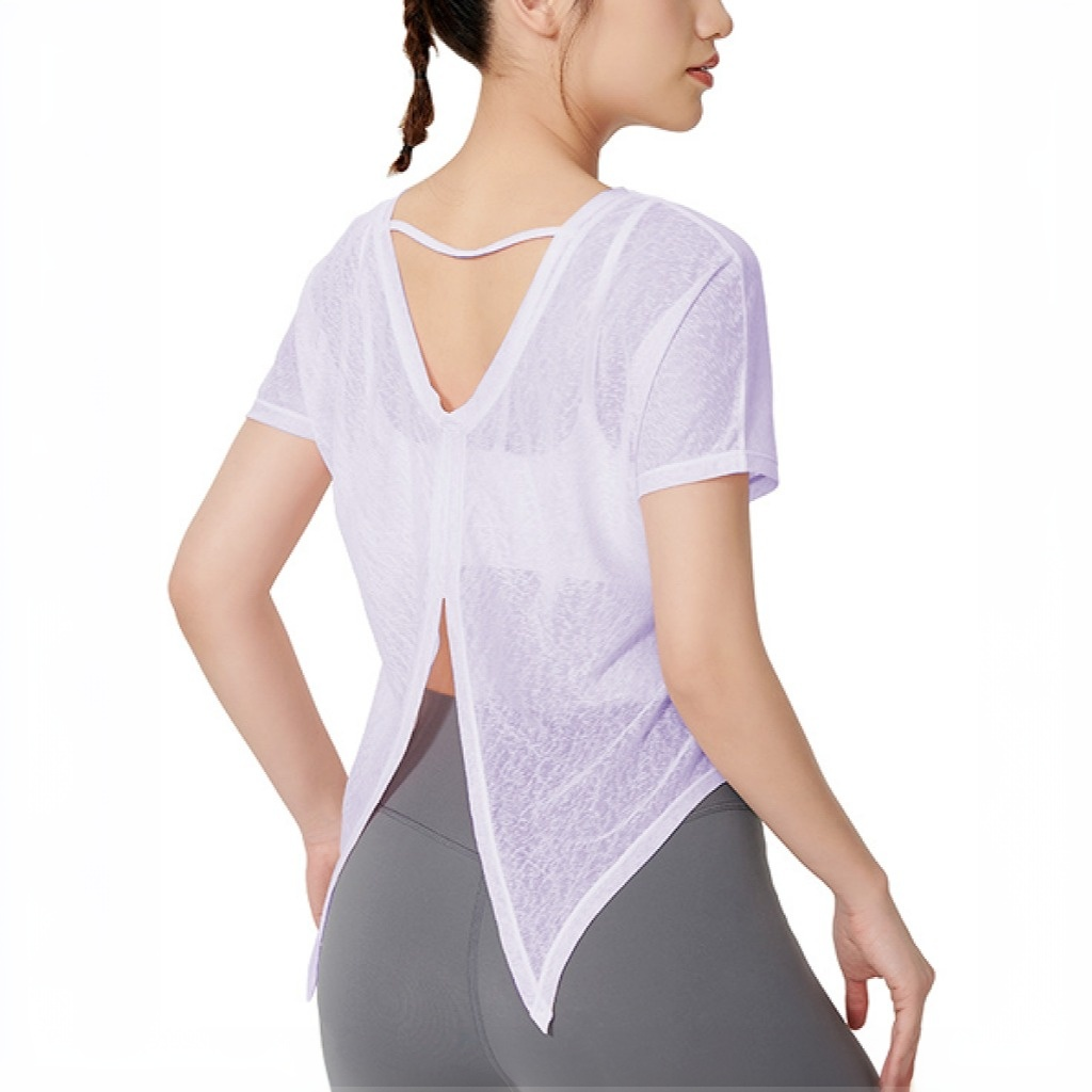 Women Yoga Tie Wrap Top Long Sleeve Round Collar Ballet Wrap Blouse Workout Slim Fit Top Gym Yoga Sport Cover Up