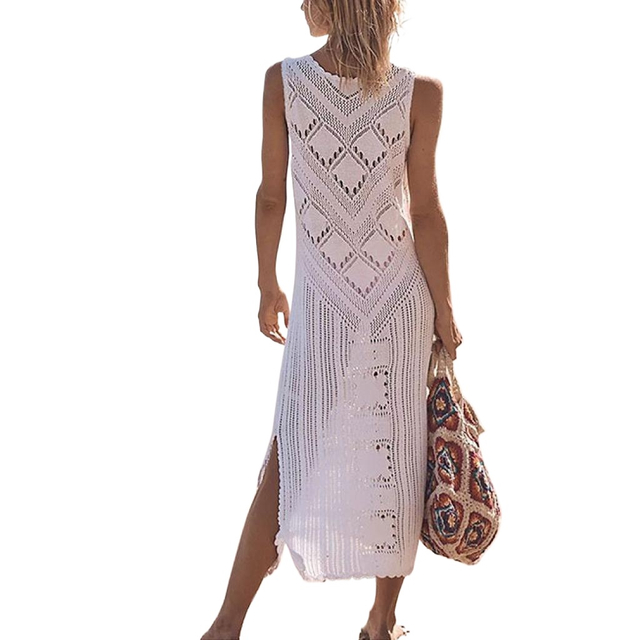 Women's 2025 Summer Spring Casual Sundress Beach Vacation Hollow Out slit Sleeveless Tank V neck Coverup Long Dresses