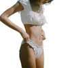 Women Triangle Bathing Suit High Cut Bikini Tops Sexy 2 Piece Swimsuit Puff Sleeve Low-waist Bikini Set