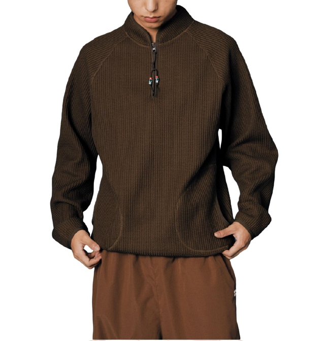 Large Grain Waffle Retro Contrast Color Stand Collar T-Shirt Long Sleeves Tees