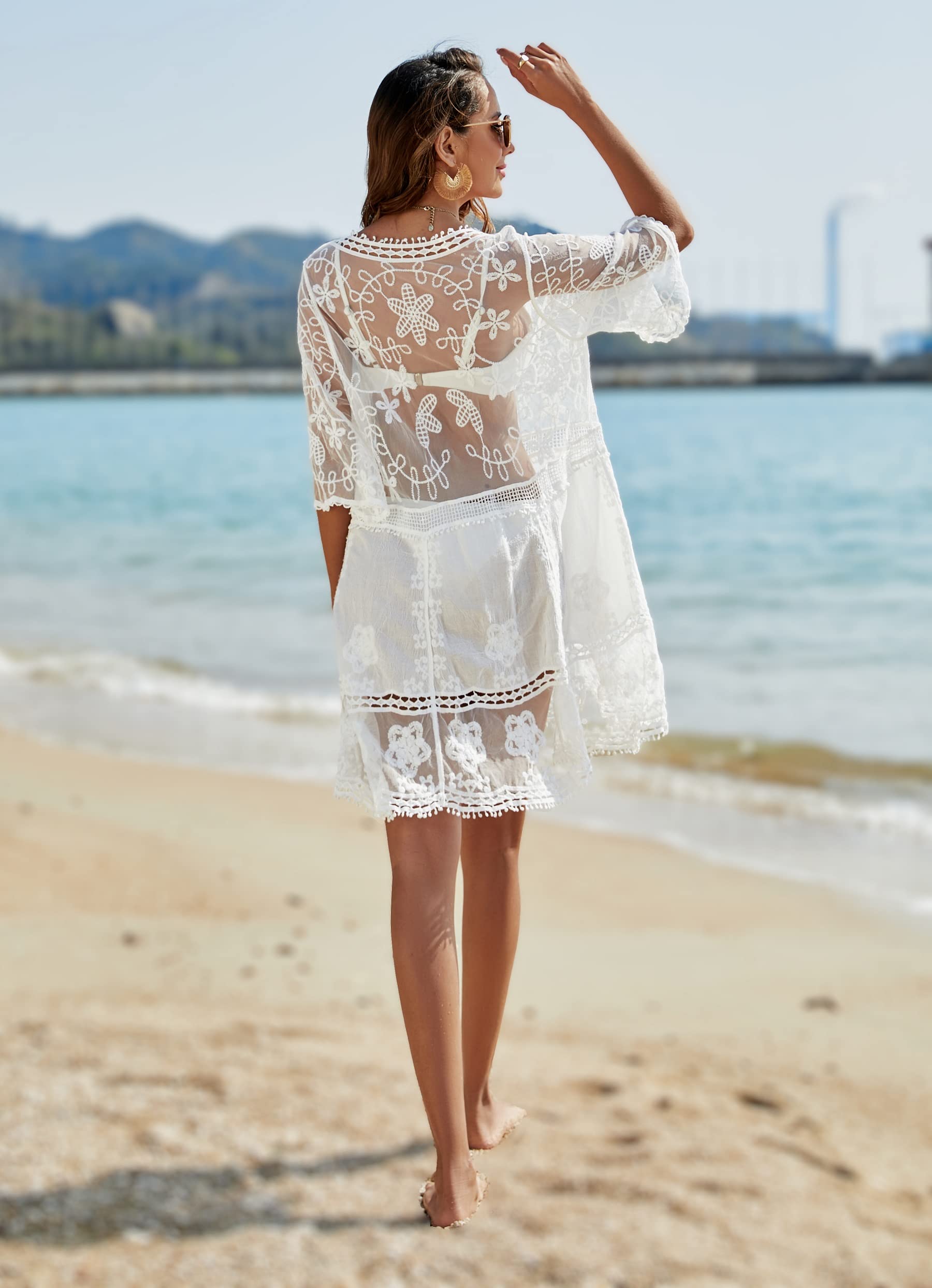 Women's Contrast Lace Bathing Suit Cover Up V-Neck Swimsuit Coverups Loose Swimwear Beach Dress Beachwear