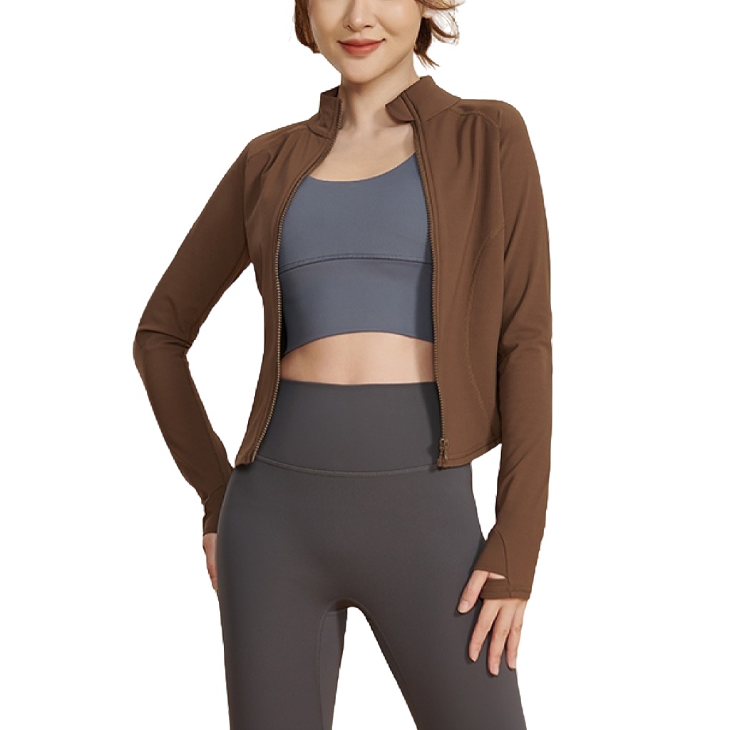 Slim Fit Design High Stretch Stand-up Collar Yoga Tops Full Zipper Sweat-wicking Sports Jacket for Women