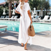 Womens Casual Short Sleeve Side Split Button Down Long Kimonos Cardigans Swimsuit Cover Ups Summer Beach Dress