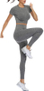 2 Piece Short Sleeve Outfits for Women Seamless Crop Tops Set for Women Workout Set