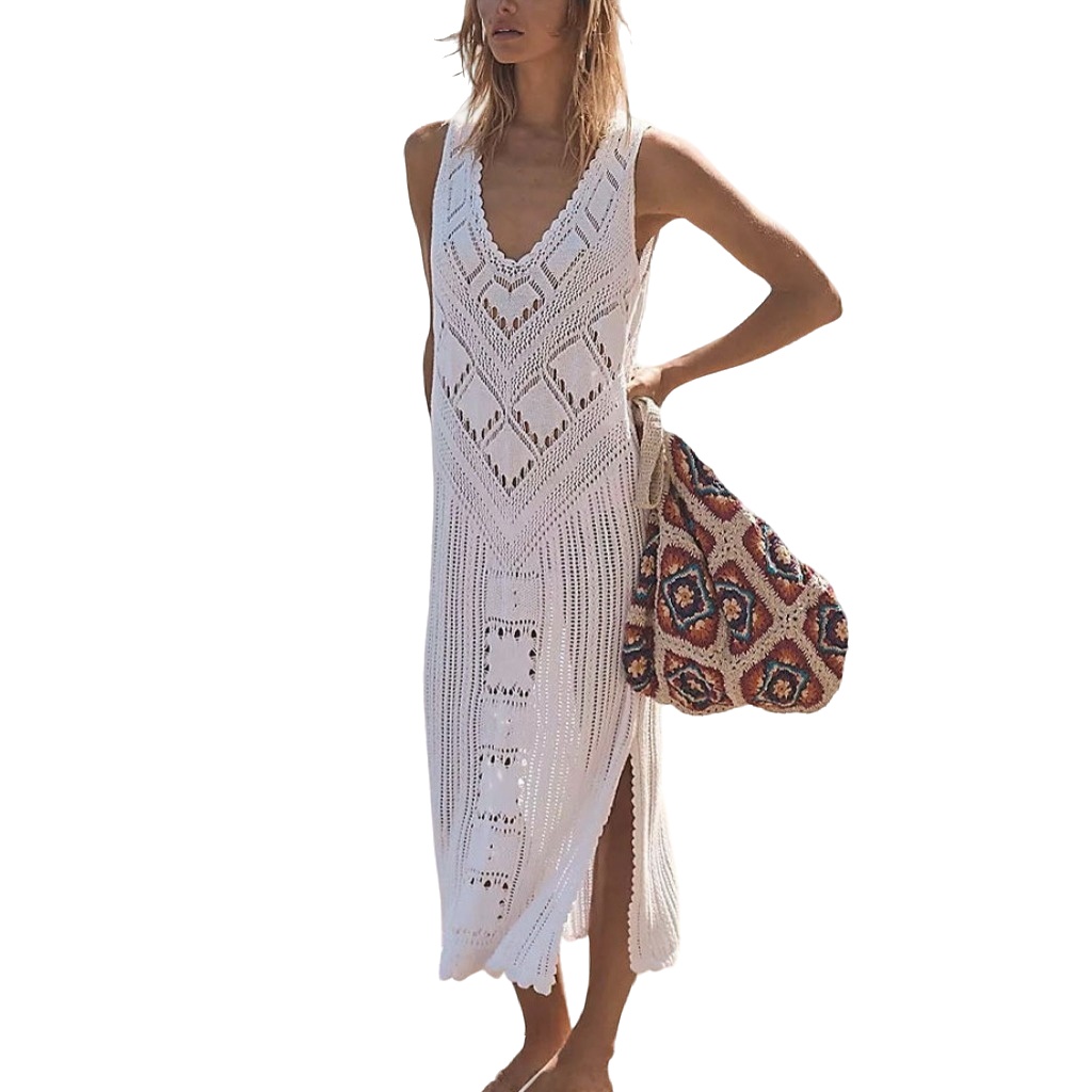 Women's 2025 Summer Spring Casual Sundress Beach Vacation Hollow Out slit Sleeveless Tank V neck Coverup Long Dresses