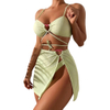 3 Piece Swimsuits Women Bikini Sets Triangle Halter Bathing Suit with Sexy Beach Cover Up