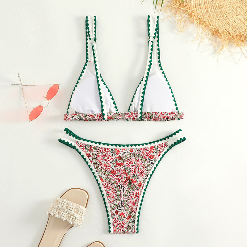 Women's Triangle Bikini Floral String Bikini Set Two Piece Swimsuit Bathing Suits