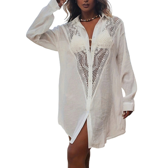 Women Swimsuit Coverup Shirt Dress Button Down Bathing Suit Cover Up Beachwear