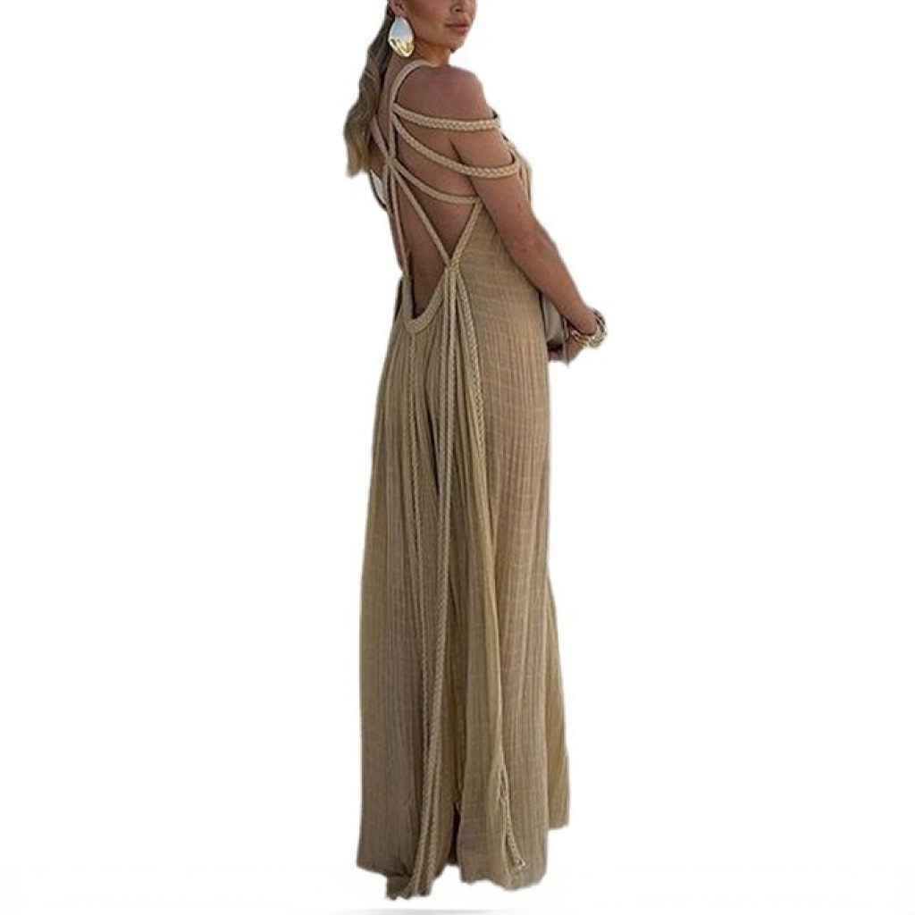 Women's Summer Maxi Dress Sleeveless Halter Loose Long Beach Split Dresses