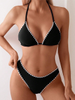 Bikini Set for Women Solid V Neck Knot Front Push Up High Leg Thong Two Piece Swimsuit