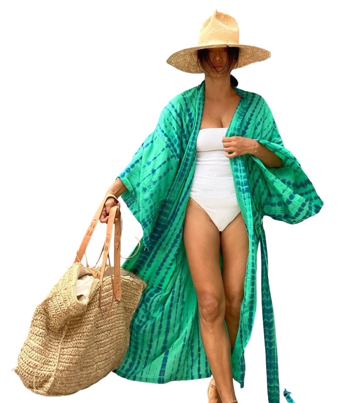 Women's Beach Cover Ups Open Front Tie Dye Swim Cover Up Swimsuit with Belts