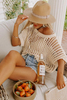 Womens Summer Scoop Neck Short Sleeve Sweater Casual Crochet Hollow Out Knit Tops Pullover Shirts Beach Coverup