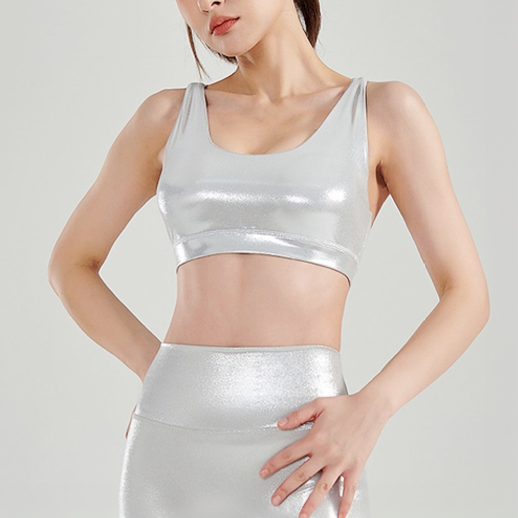 Custom Sexy Fitness Exercise Solid Color Shiny High Impact Yoga Sports Bra