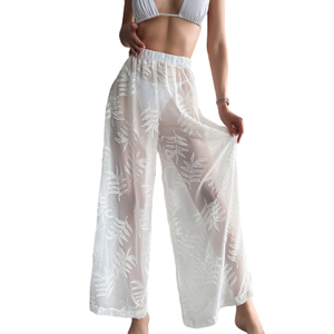 Womens Cover up Pants Sheer Bikini Bottoms Swimsuit Cover up Wide Leg Beach Pants