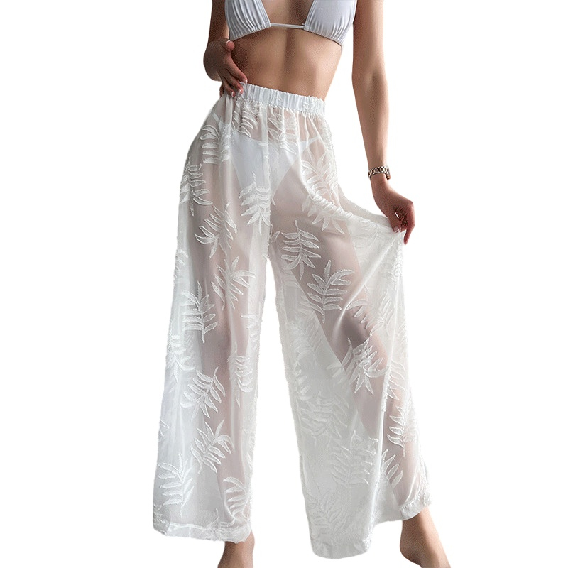 Womens Cover up Pants Sheer Bikini Bottoms Swimsuit Cover up Wide Leg Beach Pants