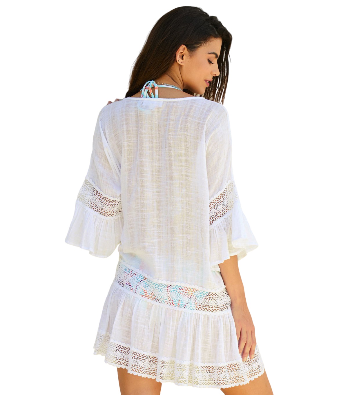 Women's Cover Up Short Sleeve Bathing Suit Cover Ups Crew Neck Tie Beach Coverup Dress