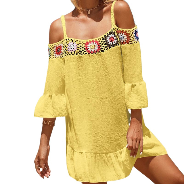 Summer Dress for Lady Swim Cover Up Women's Beachwear Off Shoulder Bathing Suit Coverups Half Sleeve Loose Swimsuit