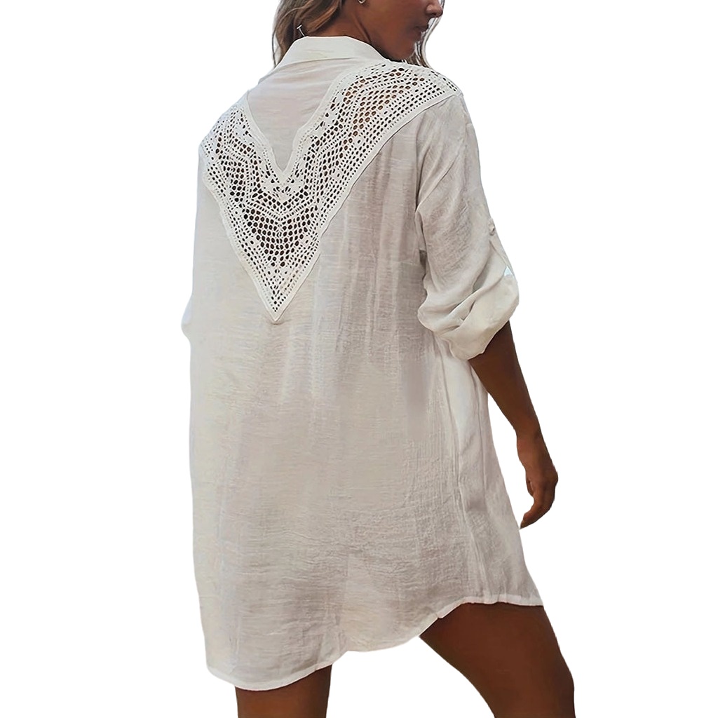 Women Swimsuit Coverup Shirt Dress Button Down Bathing Suit Cover Up Beachwear
