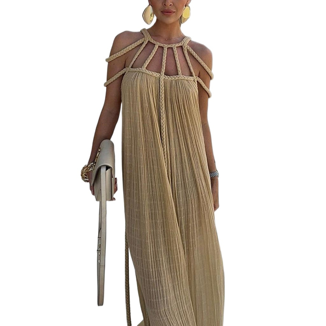 Women's Summer Maxi Dress Sleeveless Halter Loose Long Beach Split Dresses