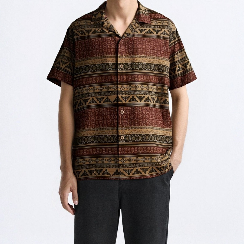 Classic Needles Button Ups Forest Art Print Oversized Camp Shirt