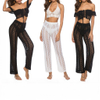 Womens Crochet Cover Up Pants Sheer Mesh High Waist Sexy Casual Knit Summer Swimsuit Coverup Beach Pants