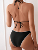Bikini Set for Women Solid V Neck Knot Front Push Up High Leg Thong Two Piece Swimsuit
