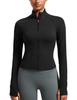 Womens Cropped Slim Fit Workout Jacket Weightless Track Athletic Full Zip Up Tops with Thumb Holes