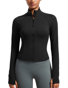 Womens Cropped Slim Fit Workout Jacket Weightless Track Athletic Full Zip Up Tops with Thumb Holes