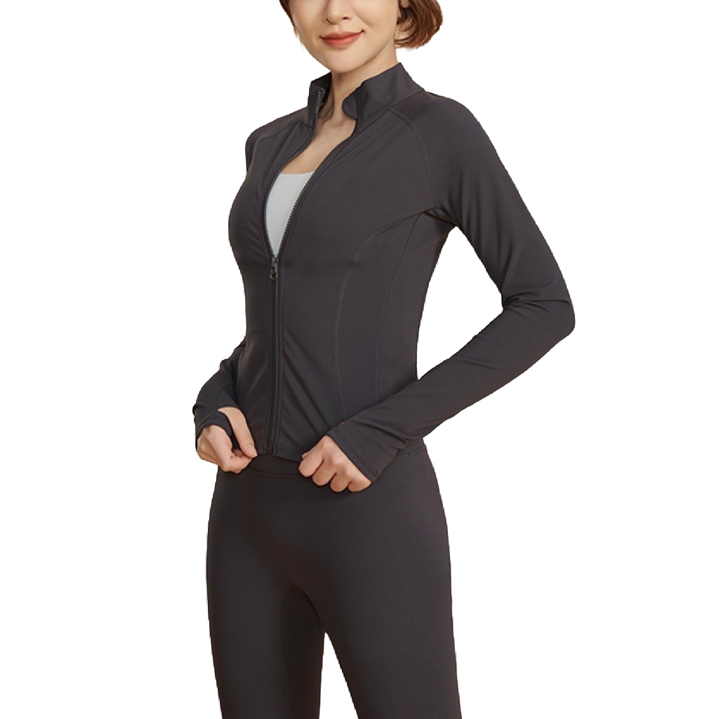 Slim Fit Design High Stretch Stand-up Collar Yoga Tops Full Zipper Sweat-wicking Sports Jacket for Women