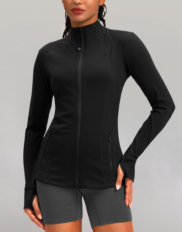 Women's Zip Up Workout Jackets with Pockets Slim Fit Cottony Soft Jacket for Running Athletic Yoga