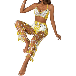 Women's Cover Up Beach Pants Hollow Out Drawstring High Elastic Waist Swimsuit Beach Cover Up Pants