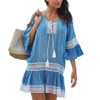 Women's Cover Up Short Sleeve Bathing Suit Cover Ups Crew Neck Tie Beach Coverup Dress