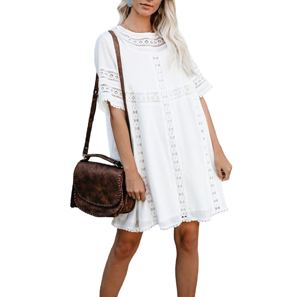 Womens Summer Dresses 2025 Loose Crew Neck Short Sleevele Dress Swimsuit Coverup