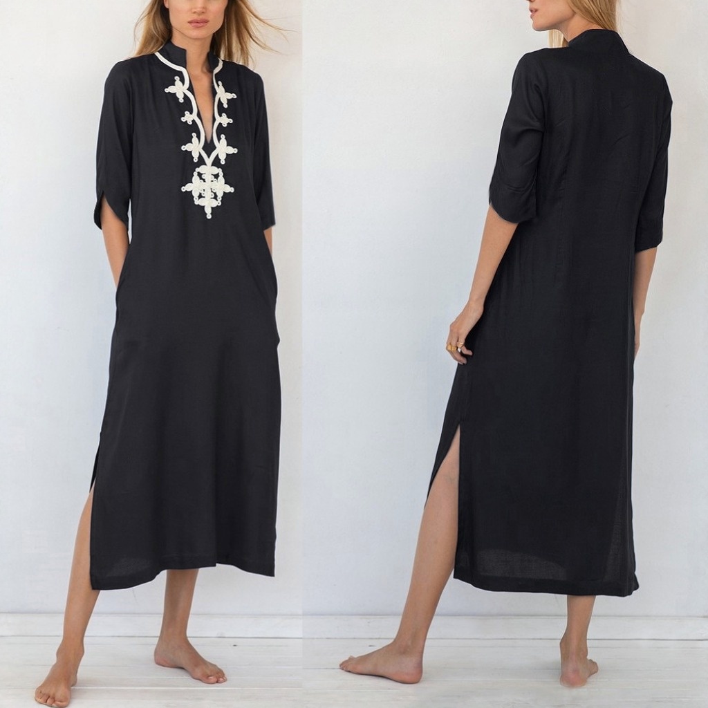 Women's Swimsuit Coverup Casual Deep V Neck Beach Dress Short Sleeve Loose Swimwear Cover Ups 2025 Beachwear