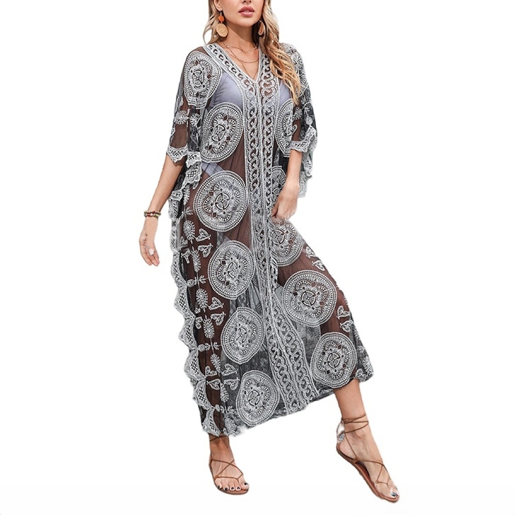 Womens Swimsuit Coverup Lace Crochet V Neck Bathing Suit Cover Up Dress Beach Cover Ups for Swimwear
