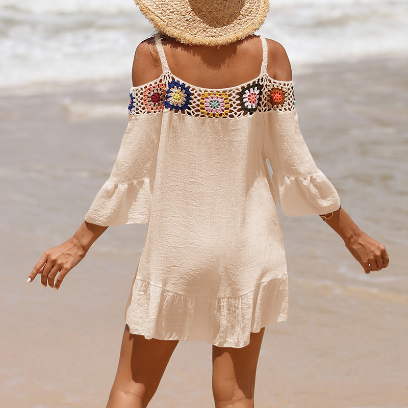 Summer Dress for Lady Swim Cover Up Women's Beachwear Off Shoulder Bathing Suit Coverups Half Sleeve Loose Swimsuit